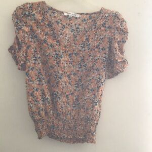 Orange Puff Sleeve Ruched Blouse